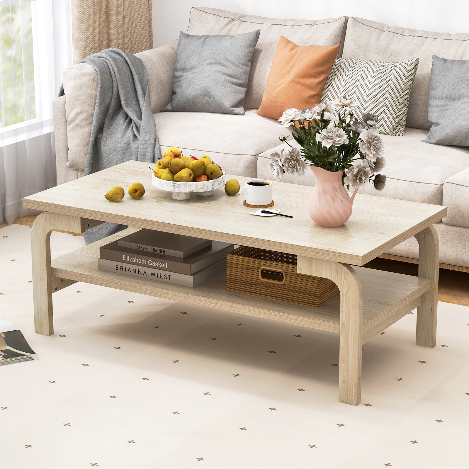 SlickBlue Rectangular Coffee Table with Storage and Oak Style Top