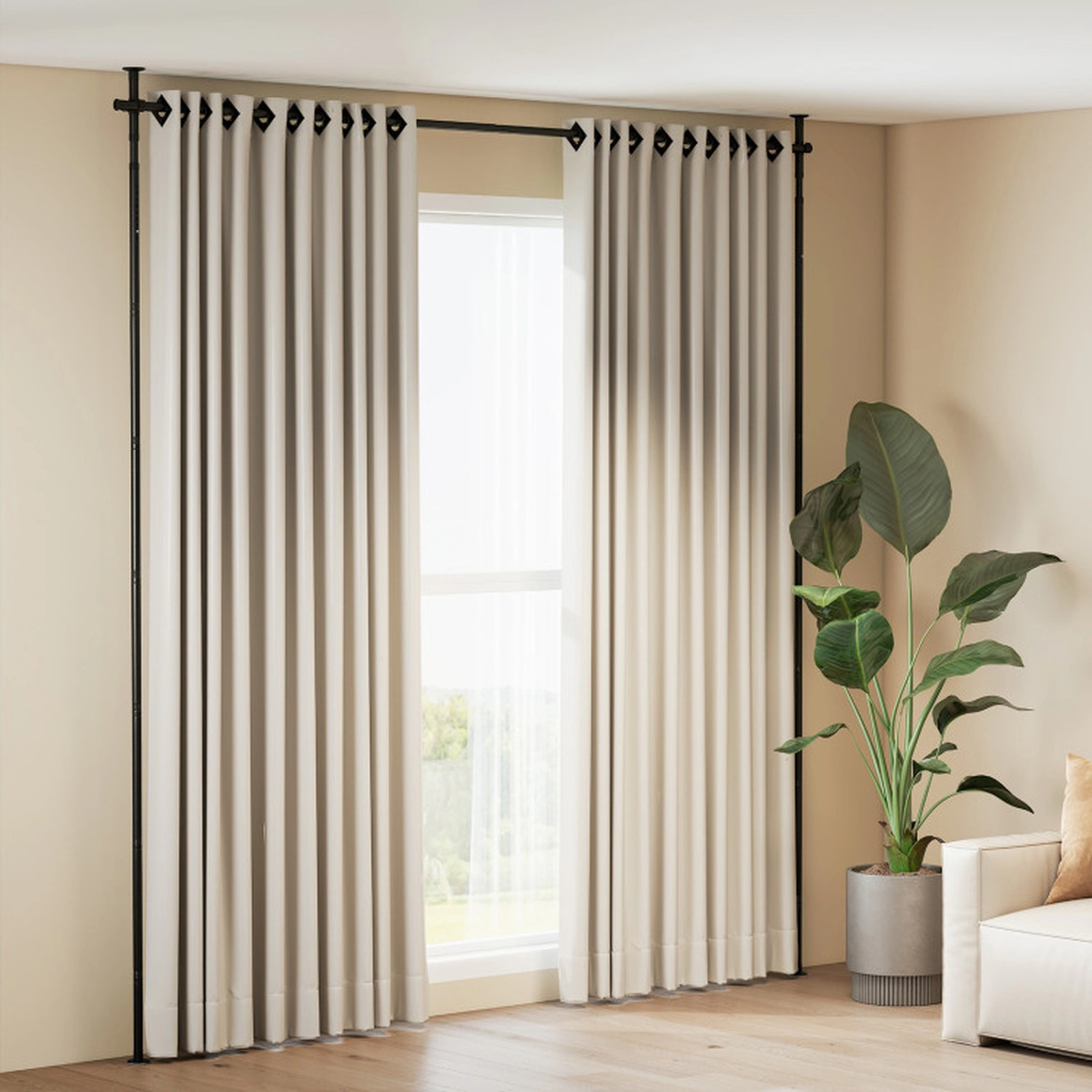 SUGIFT Adjustable Floor to Ceiling Tension Room Divider Curtain Rod 28-in to 142-in Wide 4-ft to 10-ft 45-lb Black