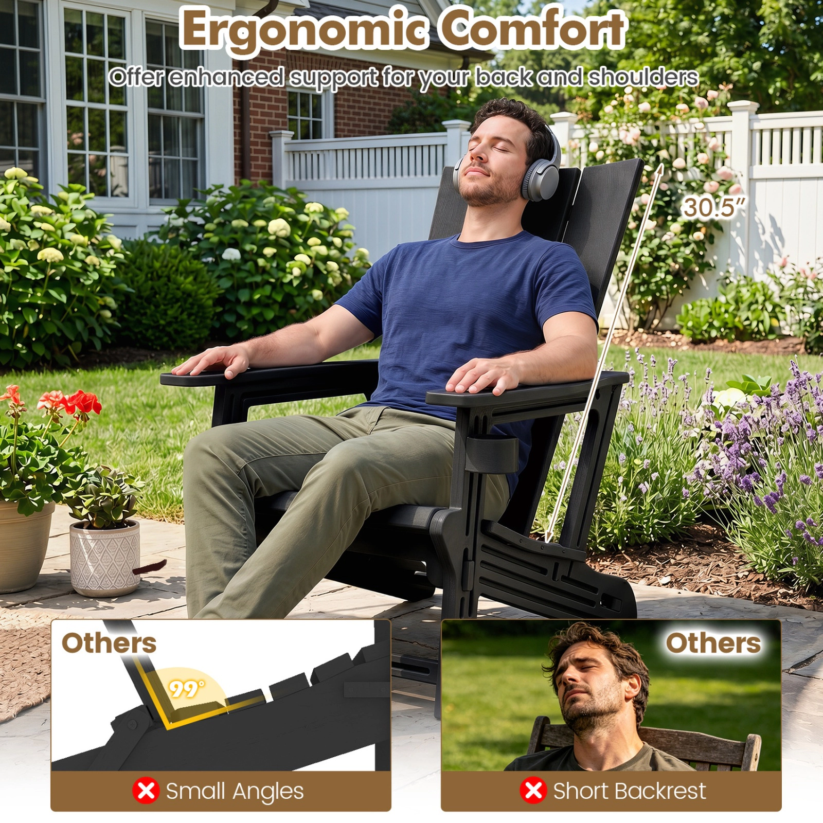 SUGIFT Cup Holder and Wood-Like Texture HDPE Outdoor Adirondack Chair