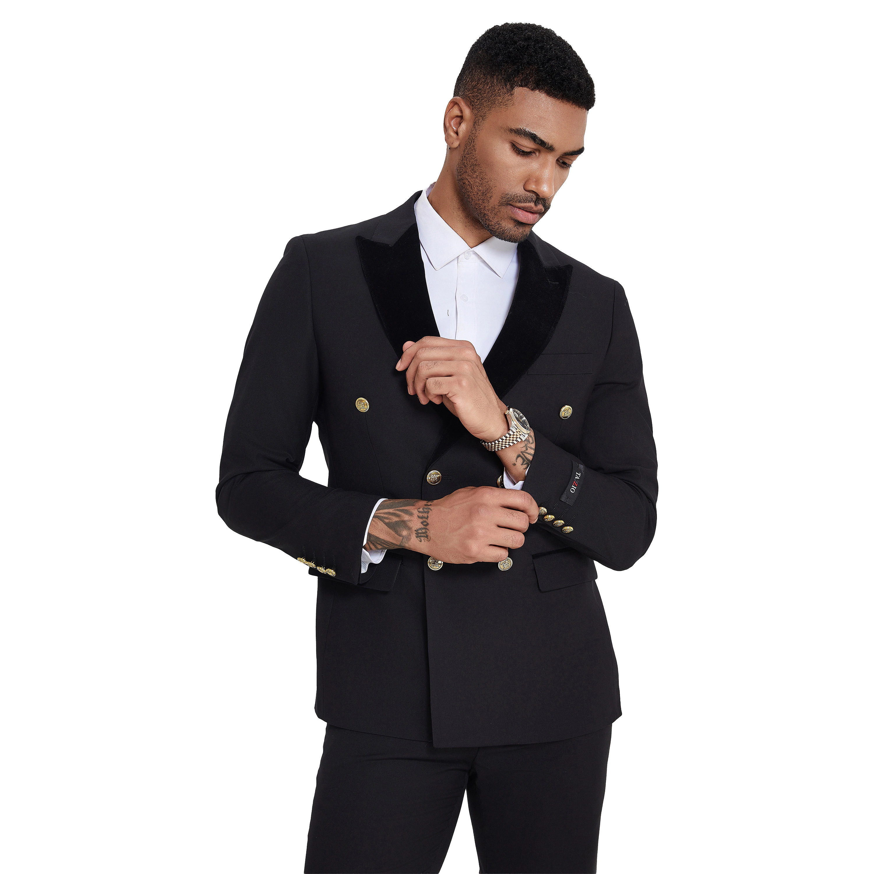 Tazzio Mens Skinny Fit Velvet 2 Piece Suit Set, Peak Lapel