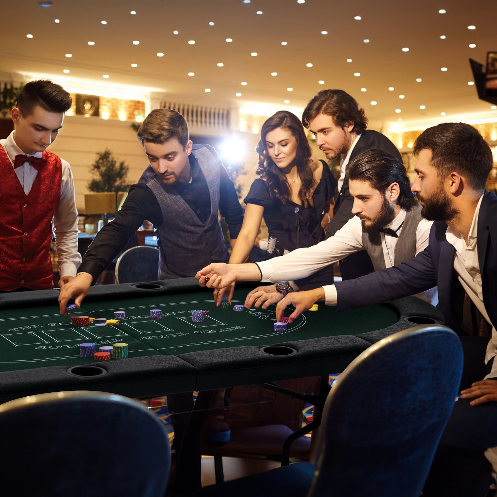 SUGIFT Foldable Oval Poker Table for 8 Players with Cup Holders and PU Leather Armrests Green 72-in Long