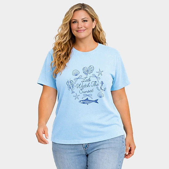 Simply Sage Market - Let's Watch The Sunset Nautical - Women's Plus Sized Garment Dyed Graphic T-Shirt