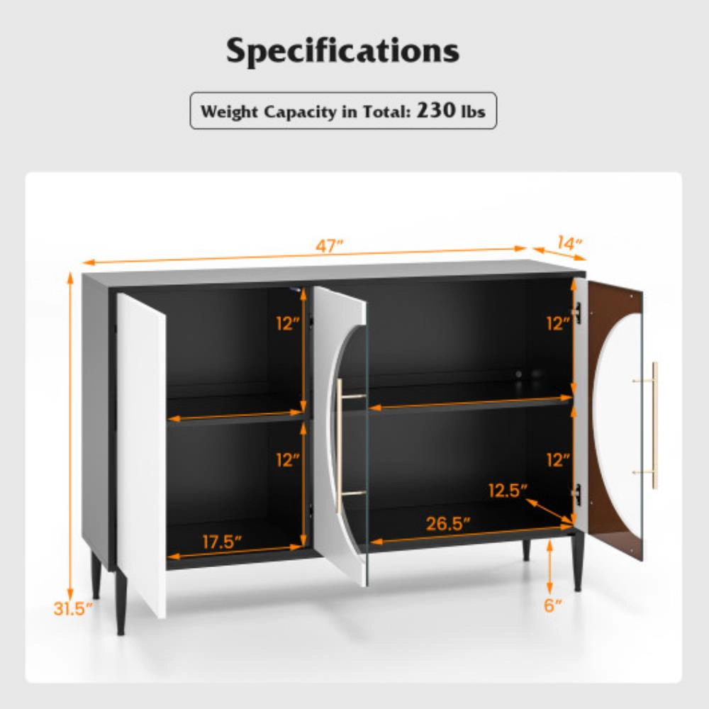 Hivvago Sideboard Cabinet With Tempered Glass Door For Living Room Dining Room Kitchen-White