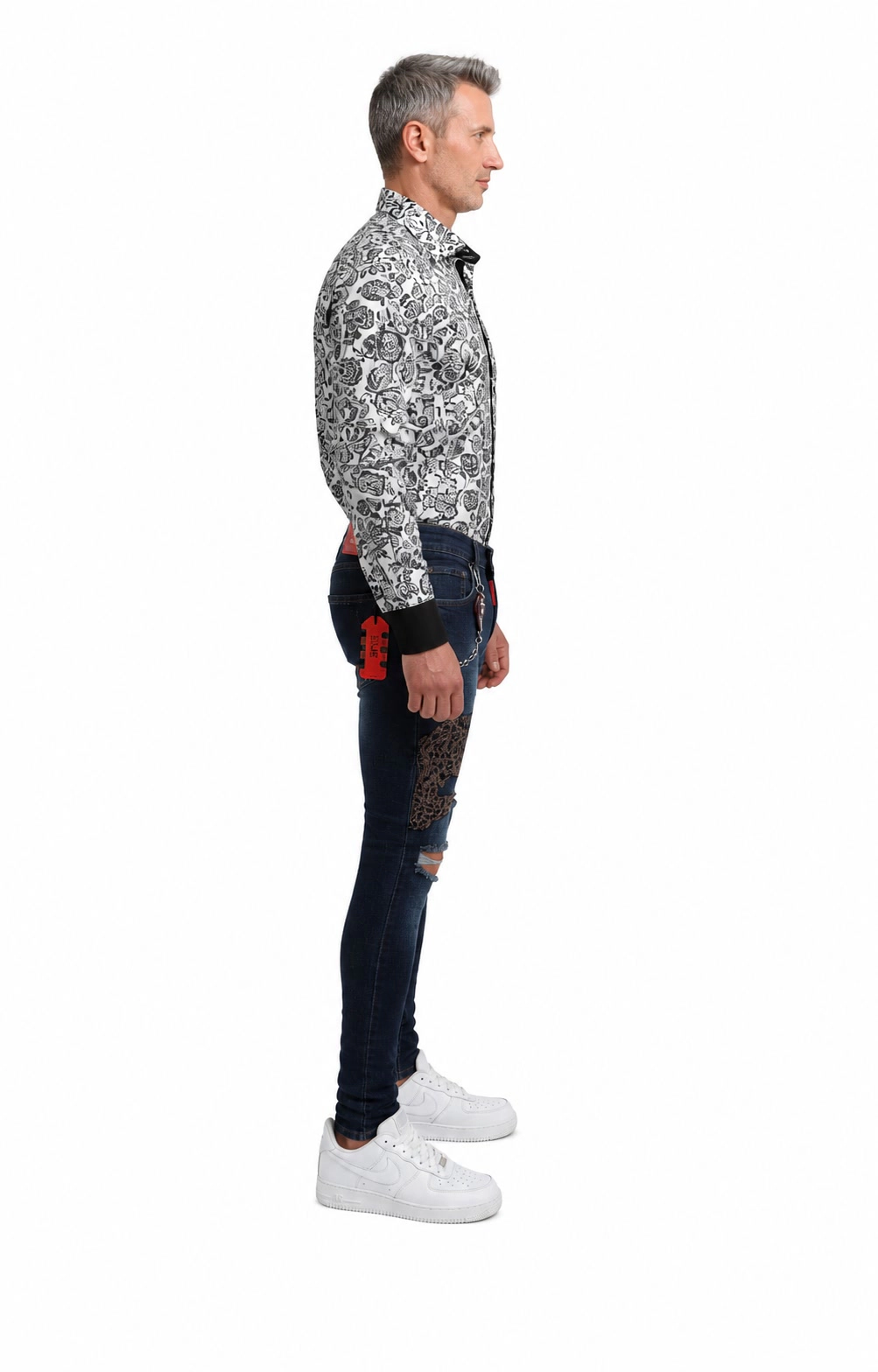 Elie Balleh Men's leopard patch skinny distressed jeans