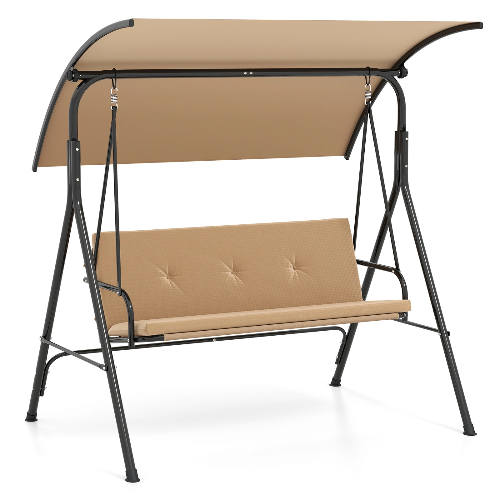 SUGIFT Beige 2-Seat Patio Swing Chair, 800-Lb Capacity, Adjustable Canopy, Metal Stand