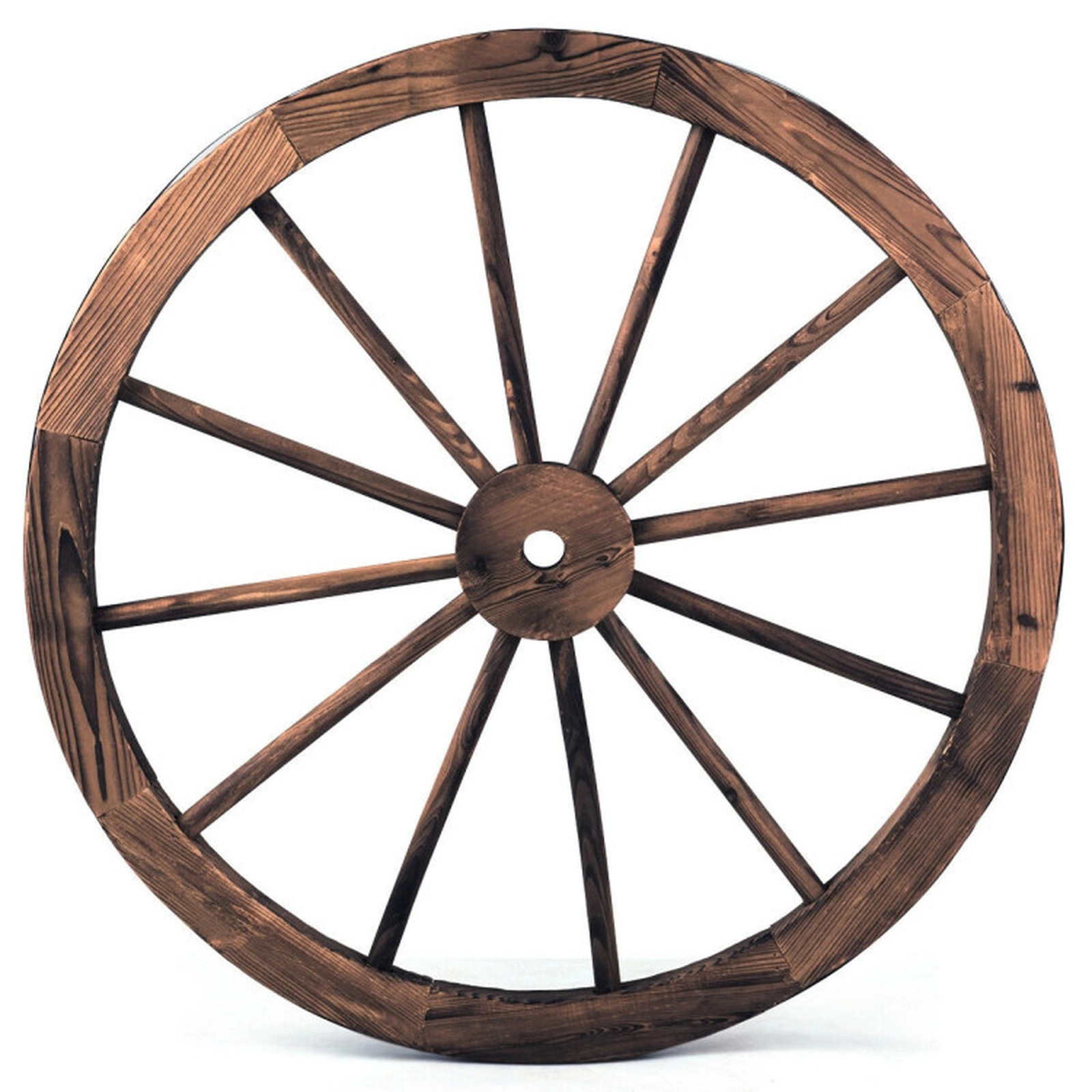 SUGIFT Set of 2 Brown Carbonized Fir Wood Decorative Wagon Wheels with Steel Rims 30-in Dia 1.5-in D