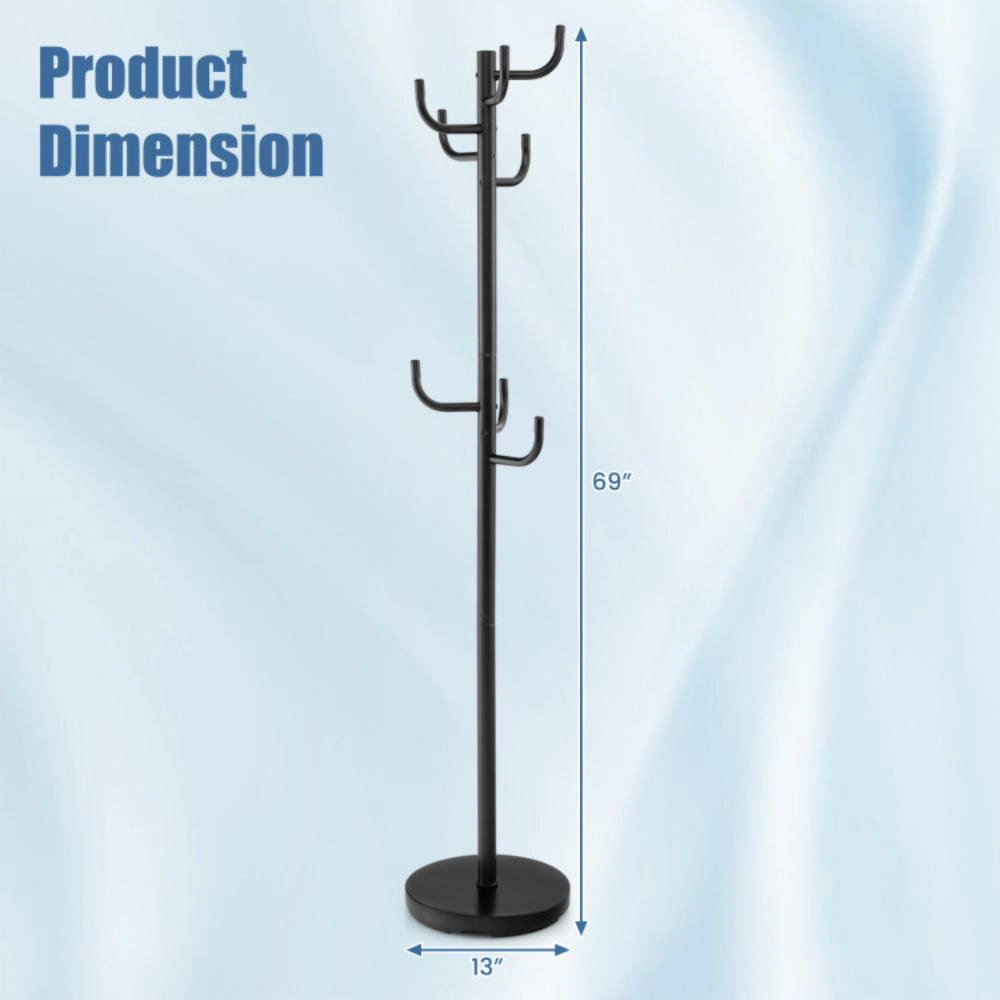 Hivvago Metal Coat Rack Stand with 8 Sturdy Hooks and Metal Base