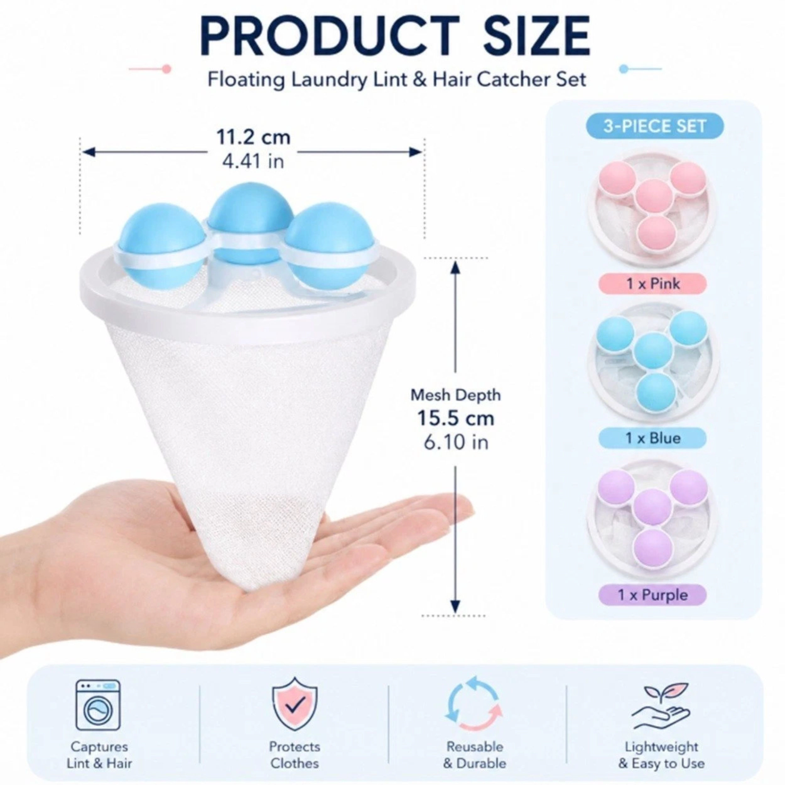 Home Collection Pack of 3 Laundry Lint Catcher Mesh Bags Pet Hair Remover Washer Floaters