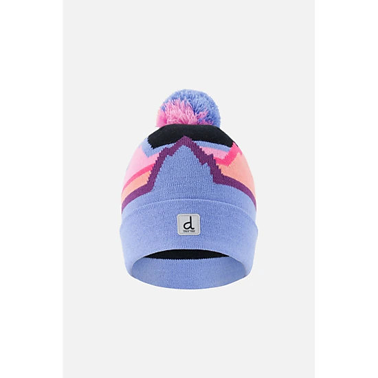 Deux par Deux Girls Winter Knit Hat with Pompom and Printed Mountains