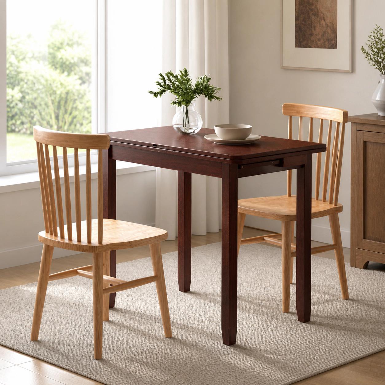 SUGIFT Cherry Folding Drop-Leaf Dining Table for 4 with Storage