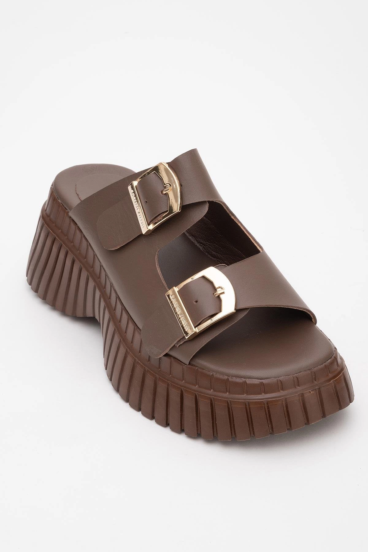 Forever & Always Womens Joanes Leather Two-Strap Platform Sandals