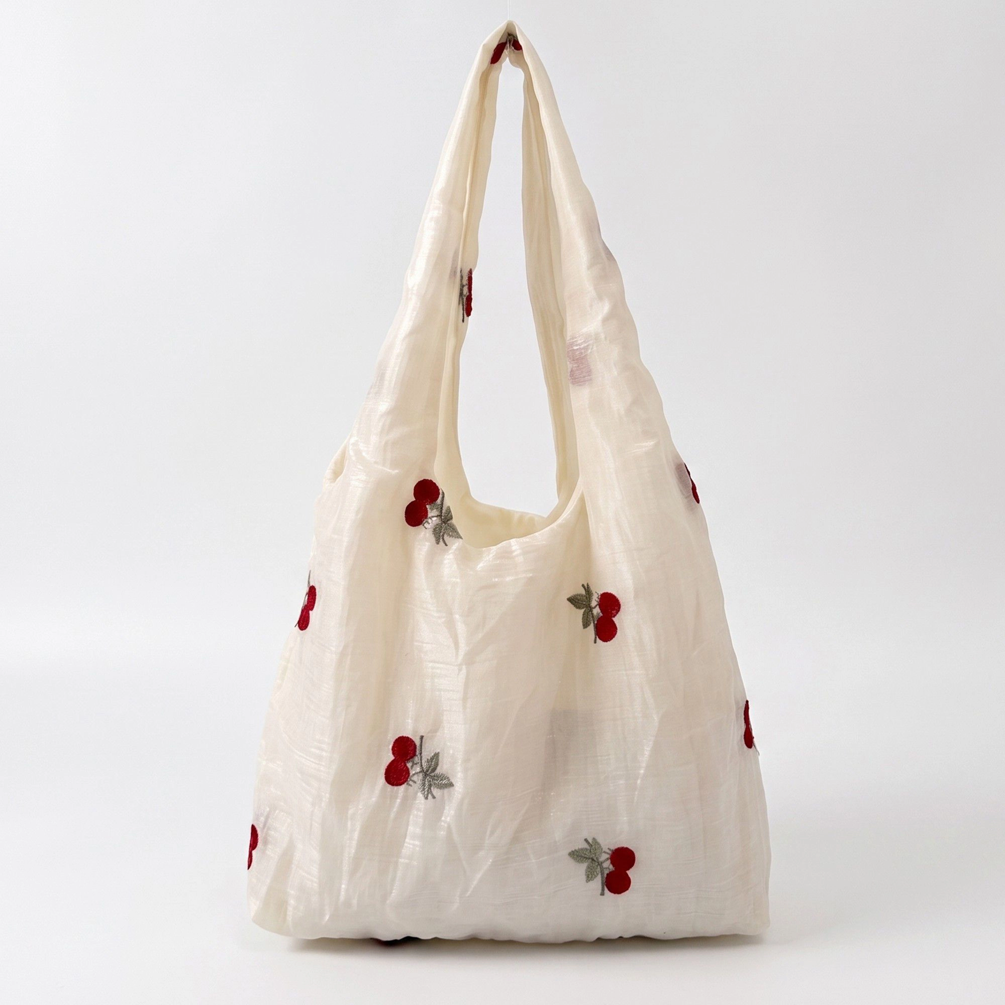 Alilang Women's Cherry Embroidered Slouchy Hobo Shoulder Tote Bag 21.5x17.3x3in