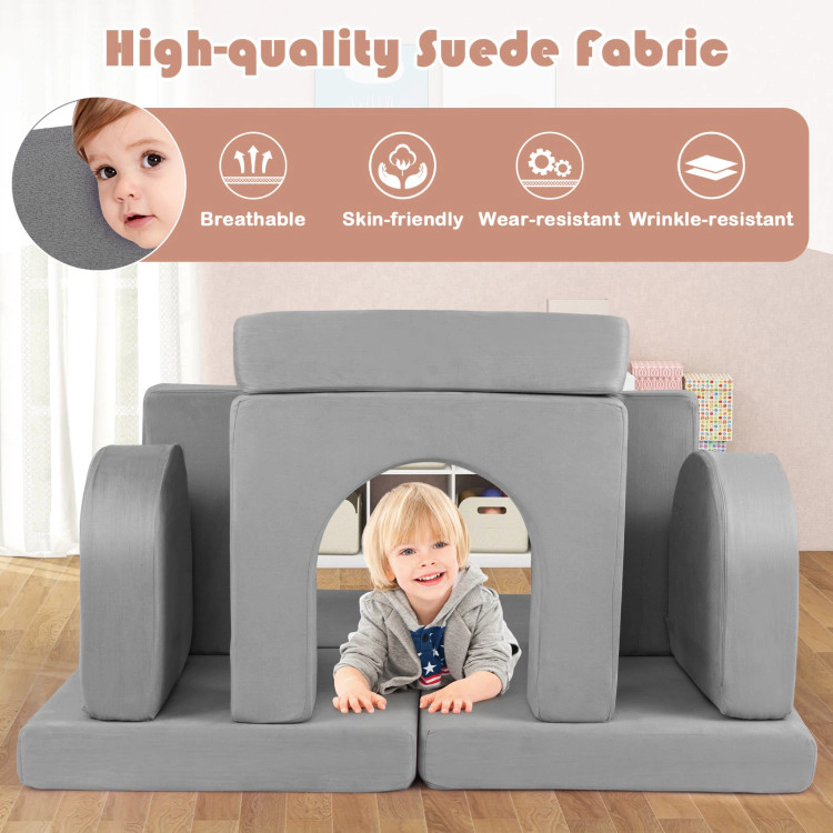 Hivvago 8-Piece Modular Kids Play Couch with Comfy Suede Fabric