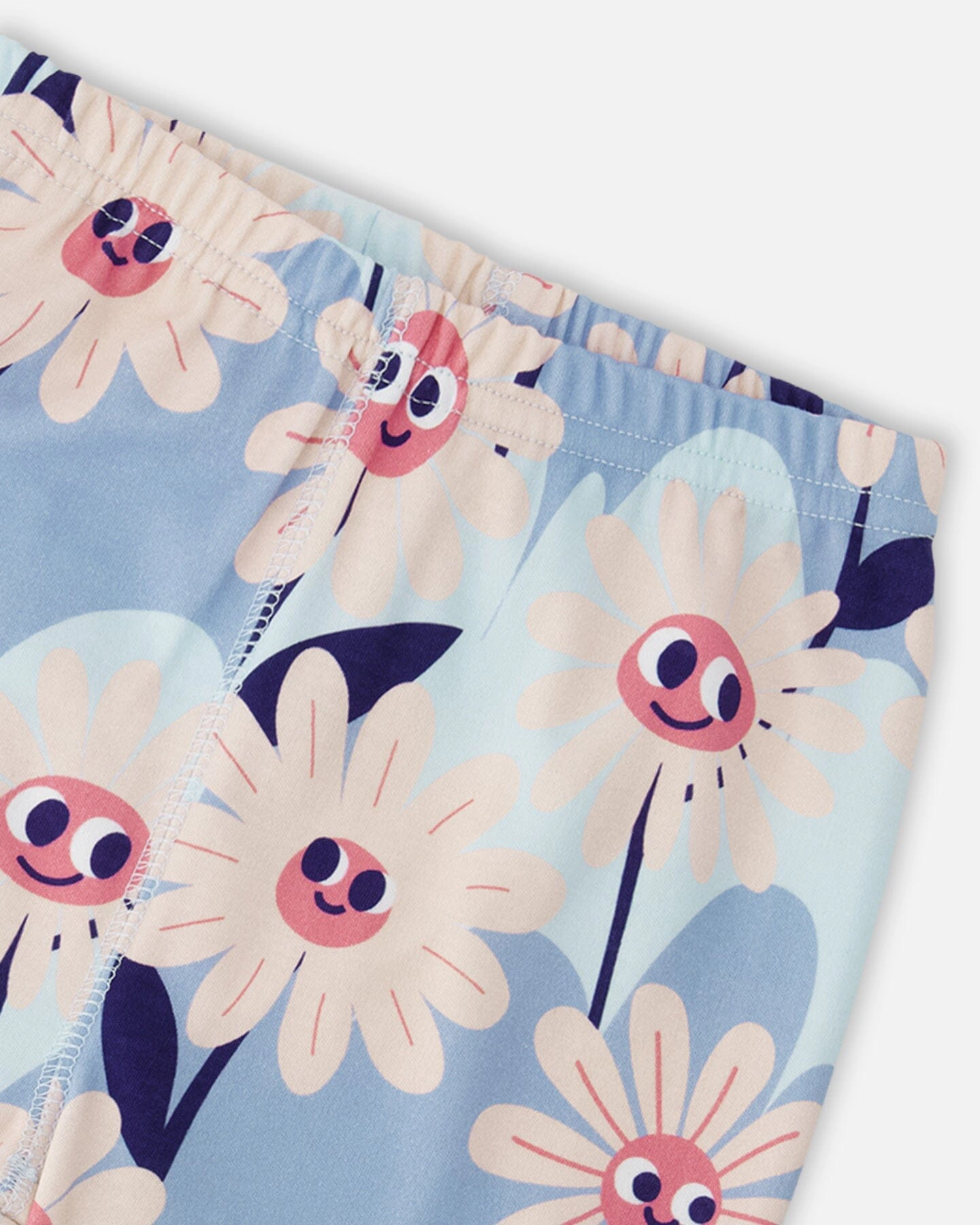 Deux par Girls Organic Cotton Smiling Flower Print Top and Pants Two-Piece Pyjama Set