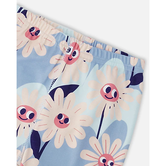 Deux par Deux Girls Organic Cotton Smiling Flower Print Elastic Waist Top and Pants Two-Piece Pyjama Set