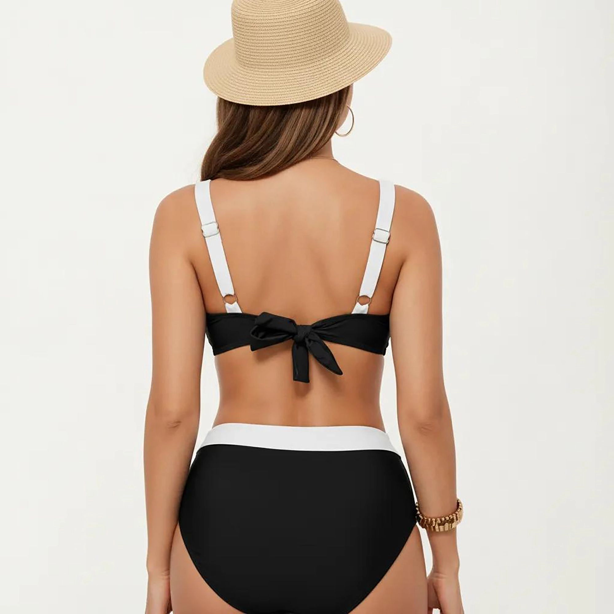 Anna-Kaci Women's 2-Piece Set Color Block Bikini Top with High Waisted Bottom Swim