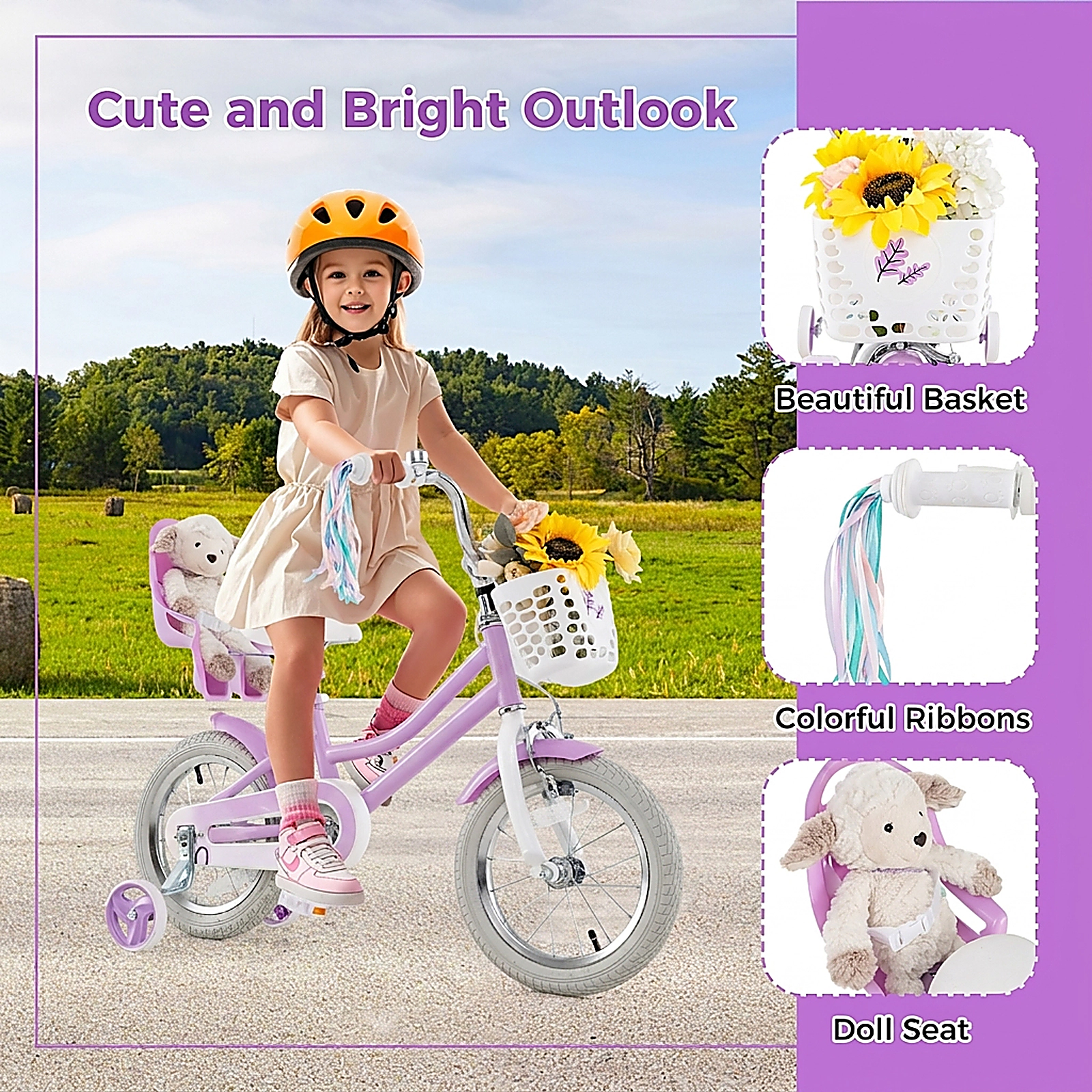 SUGIFT 14-Inch Girls Kids Bicycle with Dual Brake System Doll Seat and Streamers 145-lb Capacity Ages 3-5 Rose Red -30.5