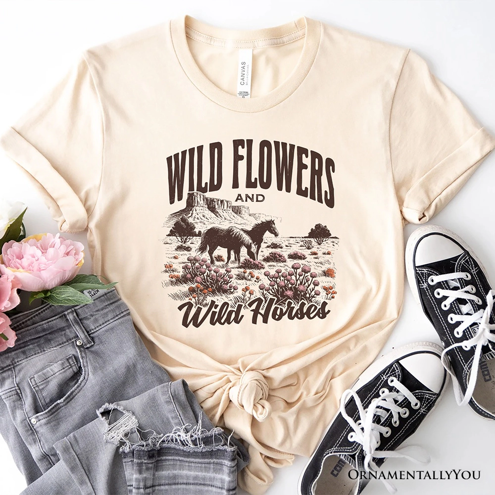 OrnamentallyYou Unisex Wild Flowers And Horses T-Shirt