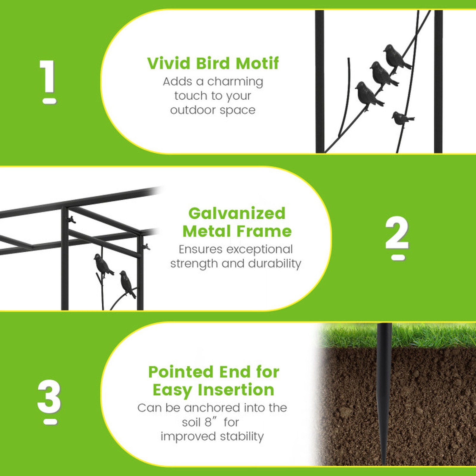 SUGIFT 84-in Garden Arbor Bird Feeding Station Trellis with 7 Hooks Water Bowl Mesh Tray and Suet Feeder Black
