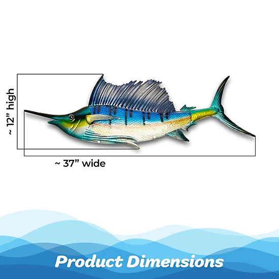 G128 Hand-Painted Metal Sailfish Wall Hanging