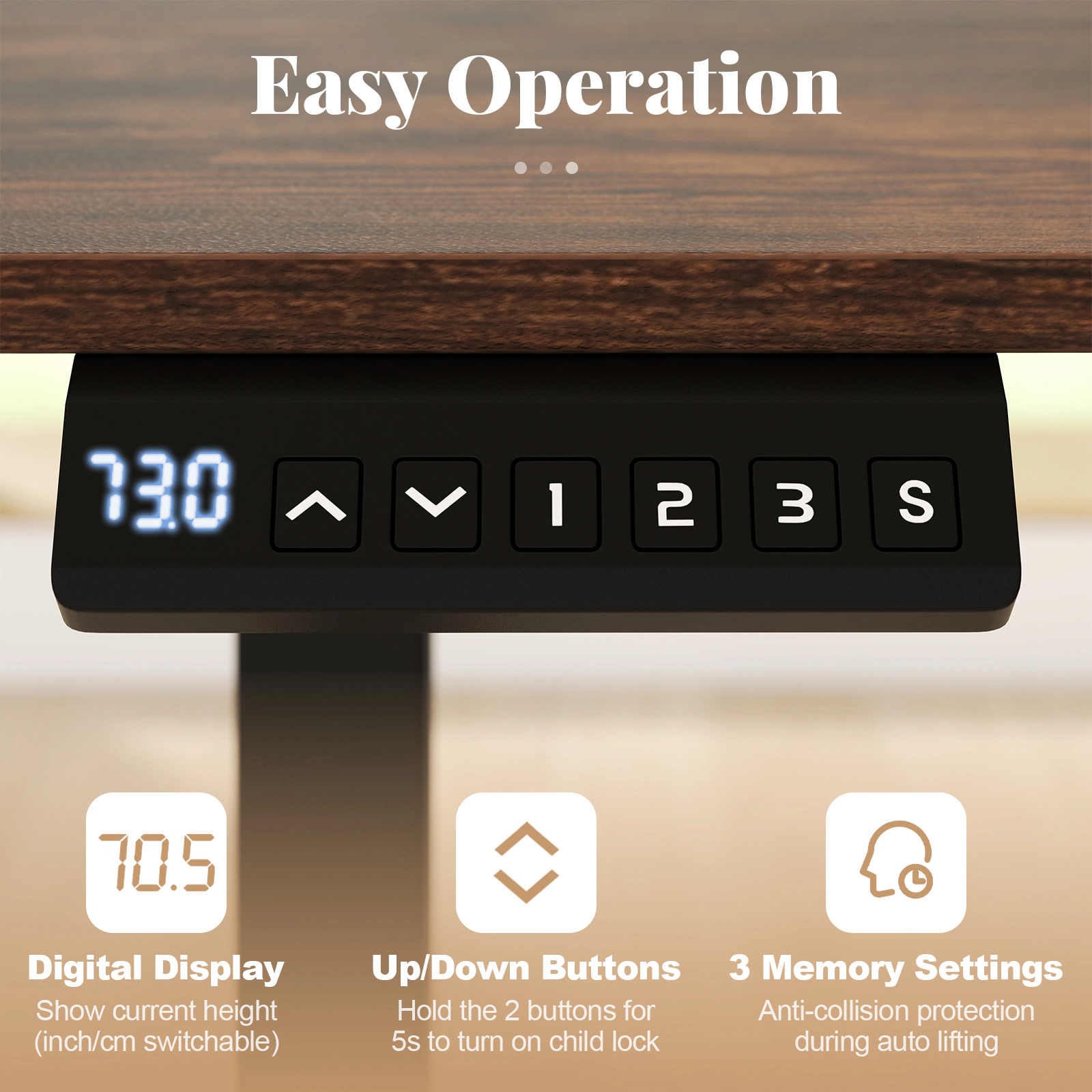 SUGIFT Ergonomic Electric Standing Desk 200-Lb Capacity with 3 Memory Settings and Digital Display Rustic Brown/Black