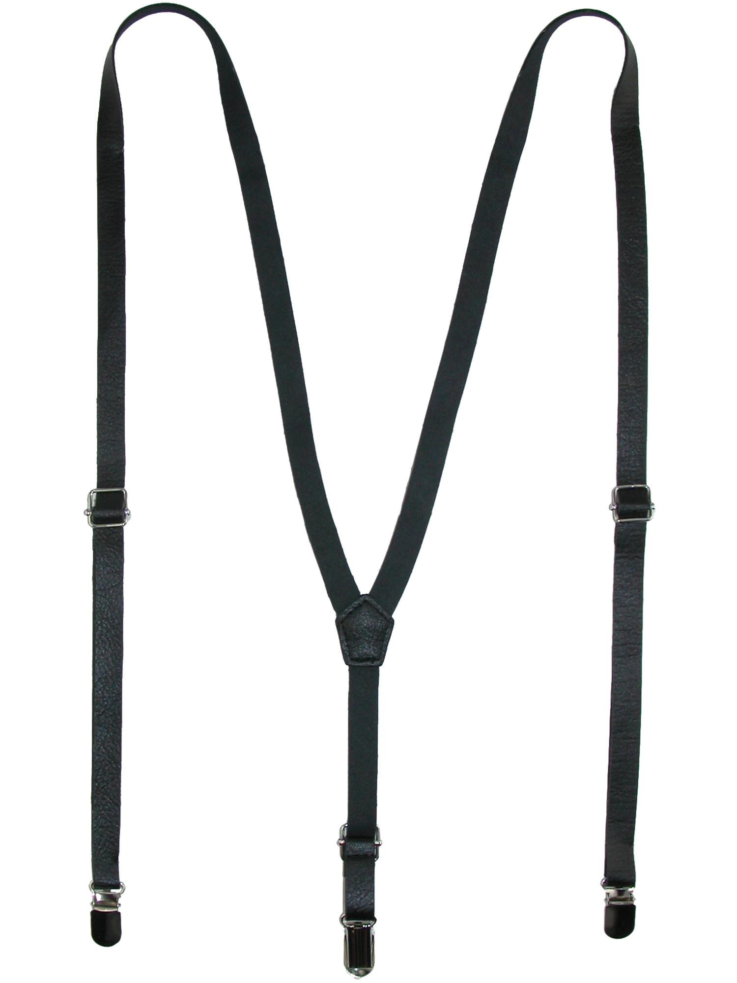 CTM Faux Leather Slim Clip-End Suspenders