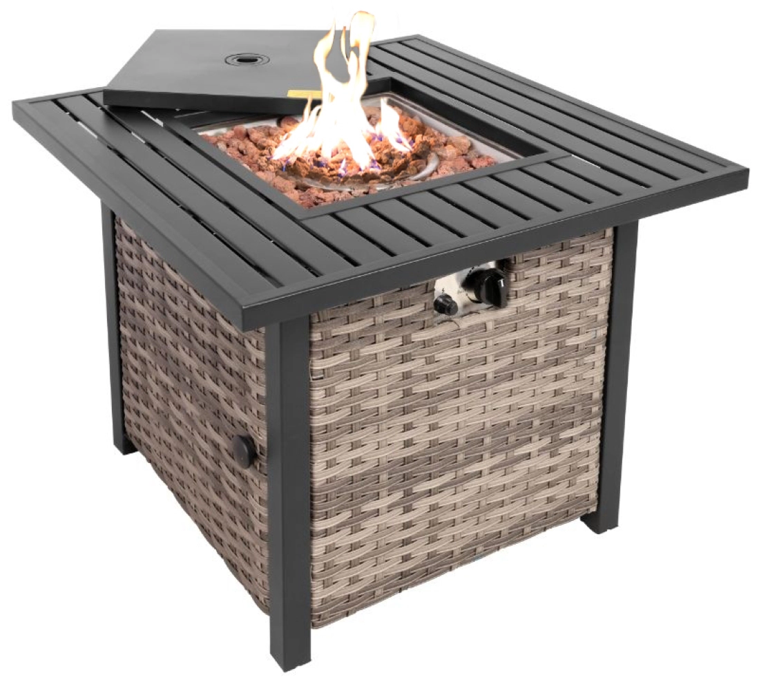 Sol Living 30" Outdoor Fire Pit Propane Firepit Table with Lid & Lava Rocks 50,000 BTUs