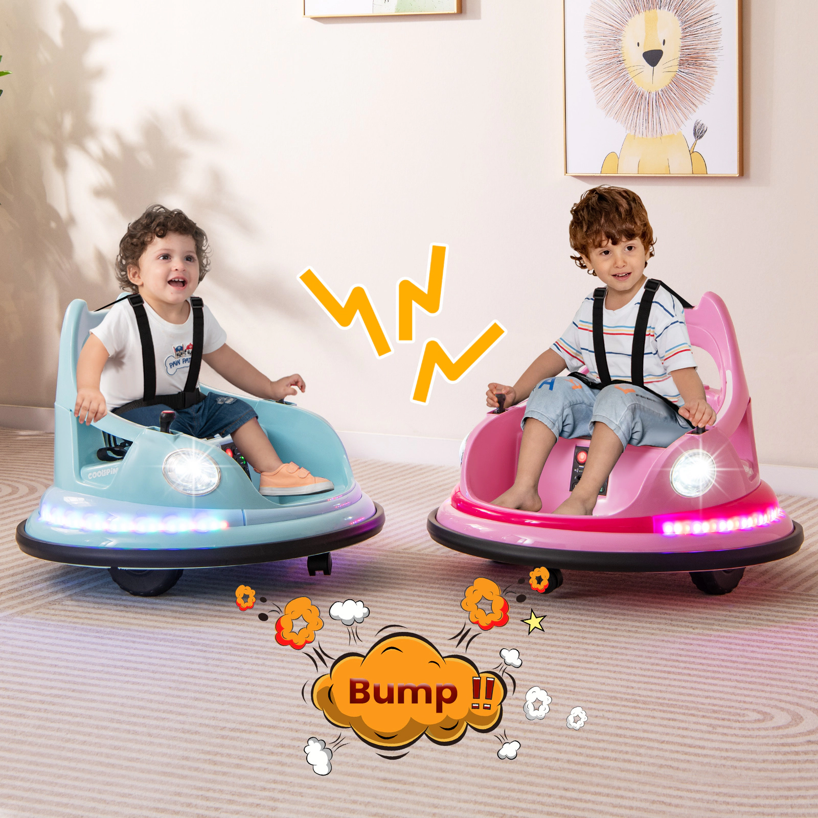 LJG 12V Kids Ride on Bumper Car with Remote Control and Dual Joysticks