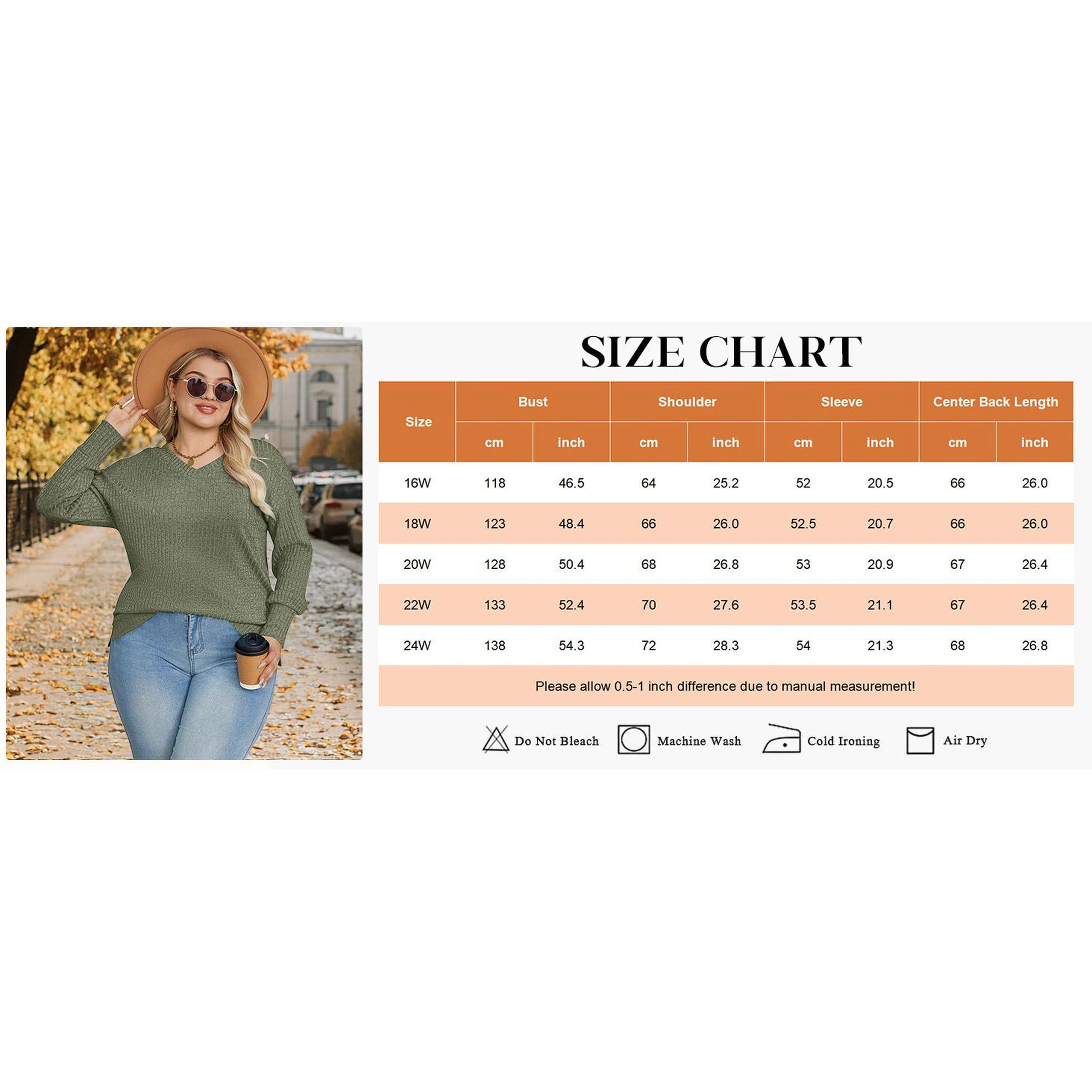 Zeagoo Women's Plus V-Neck Long Sleeve Loose Fit Sweater
