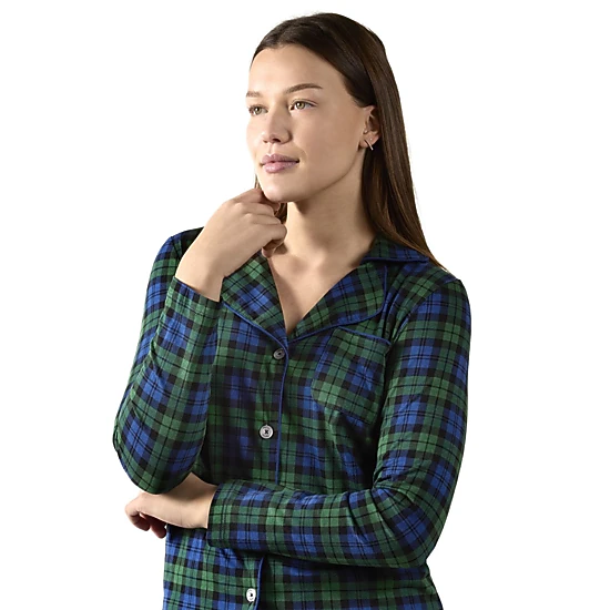 MeMoi 2 Piece Women's Plaid Cotton-Blend Notch-Collar Button-Down Pajama Set In a Bag