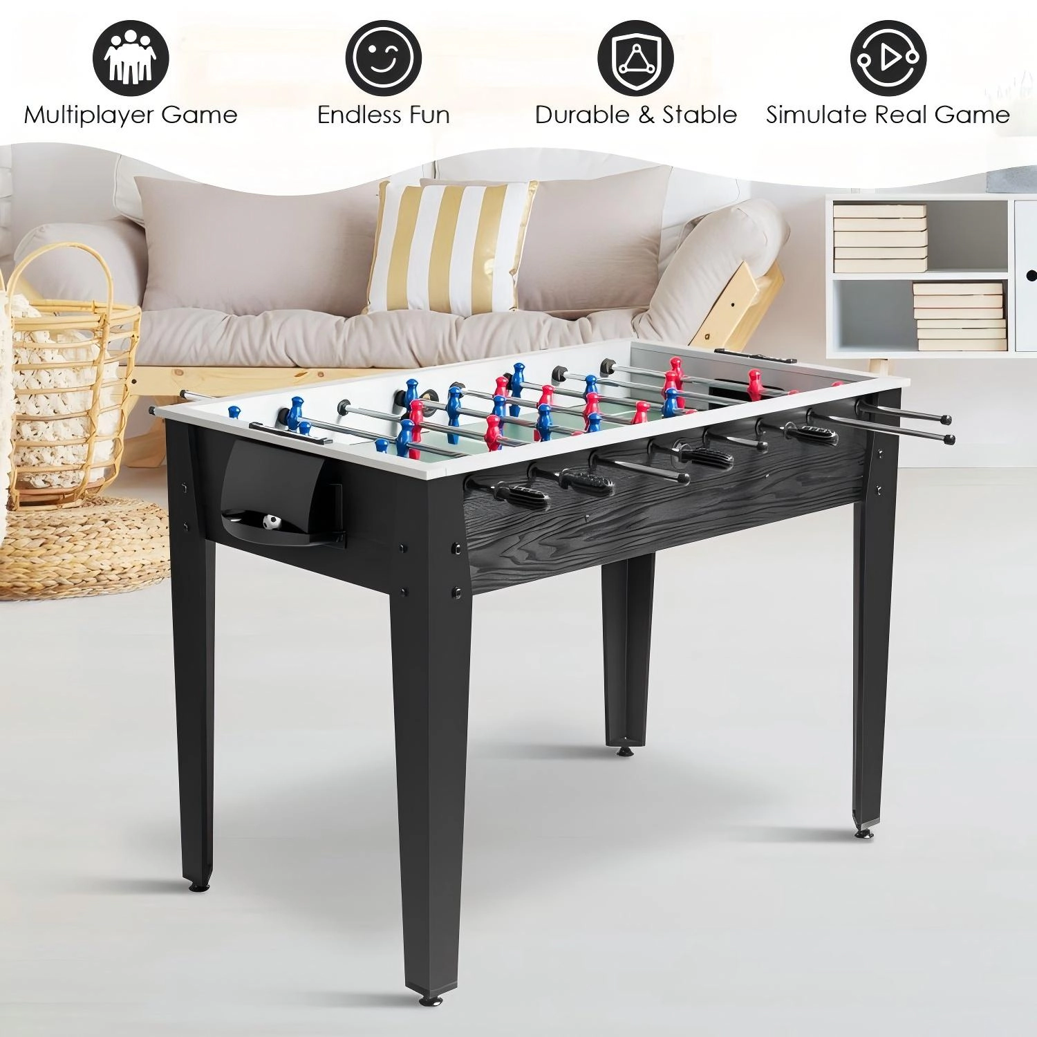 SUGIFT 48-in Competition Sized Home Recreation Wooden Foosball Table with Leg Levelers Foosball Table and Adults Black