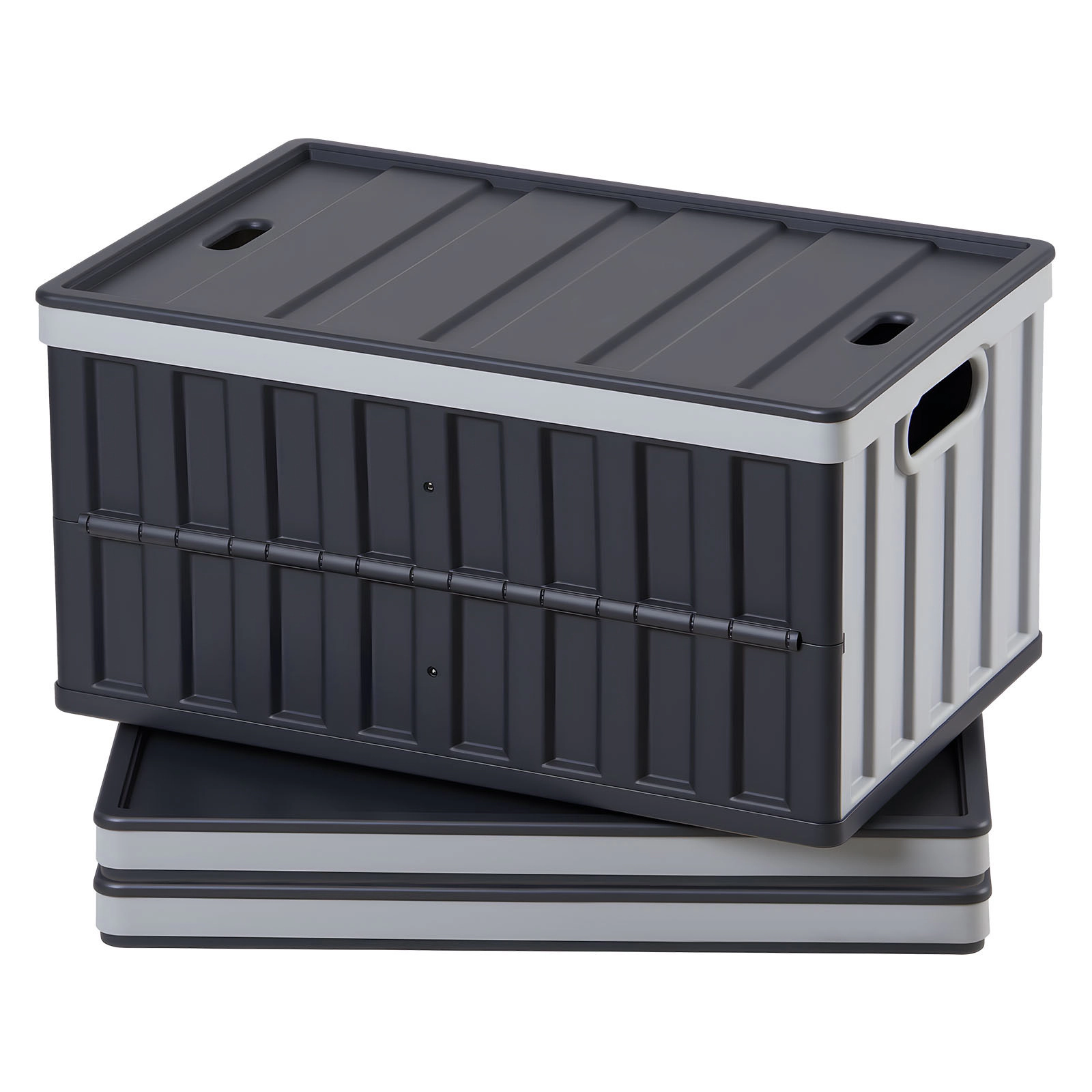 HONGGE Plastic Collapsible Storage Bins with Lids 65L Stackable Folding Storage Crates with Handles Holds 84 lbs Per