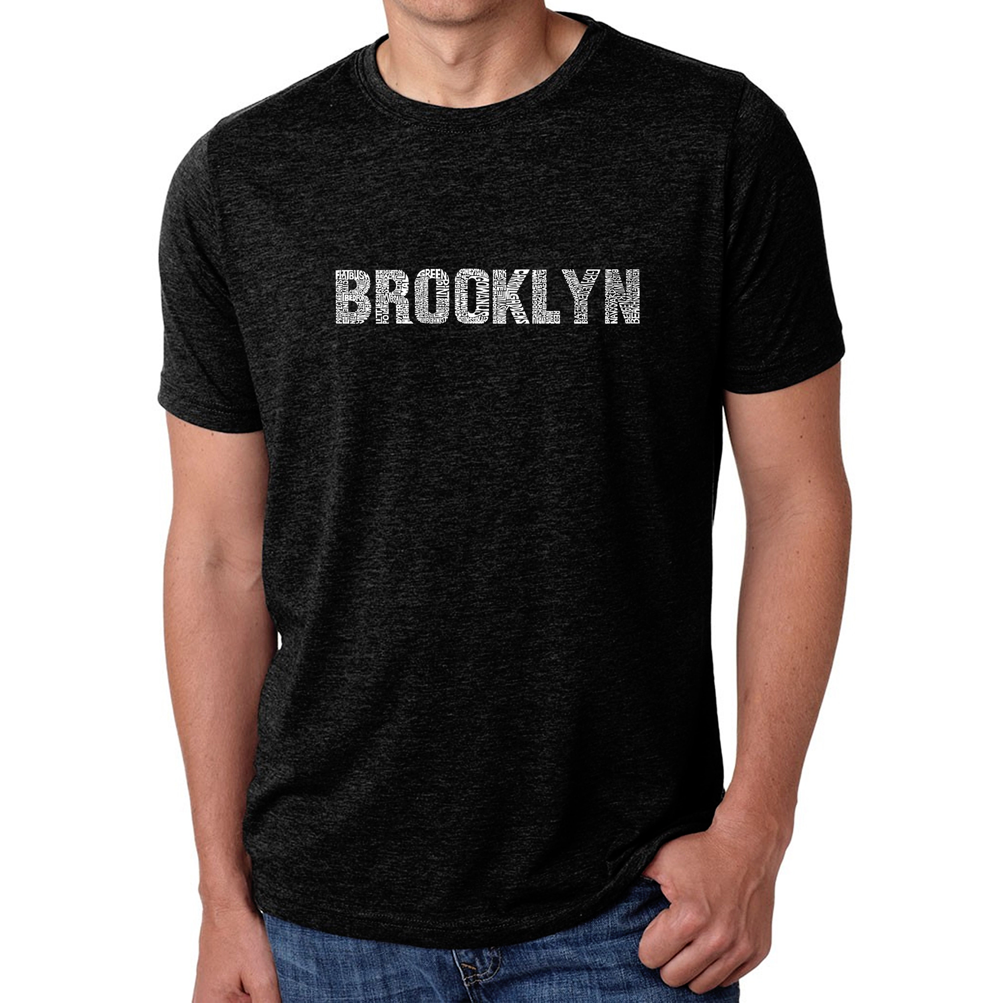 LA Pop Art Men's Cotton-Poly Blend Word T-Shirt - BROOKLYN NEIGHBORHOODS