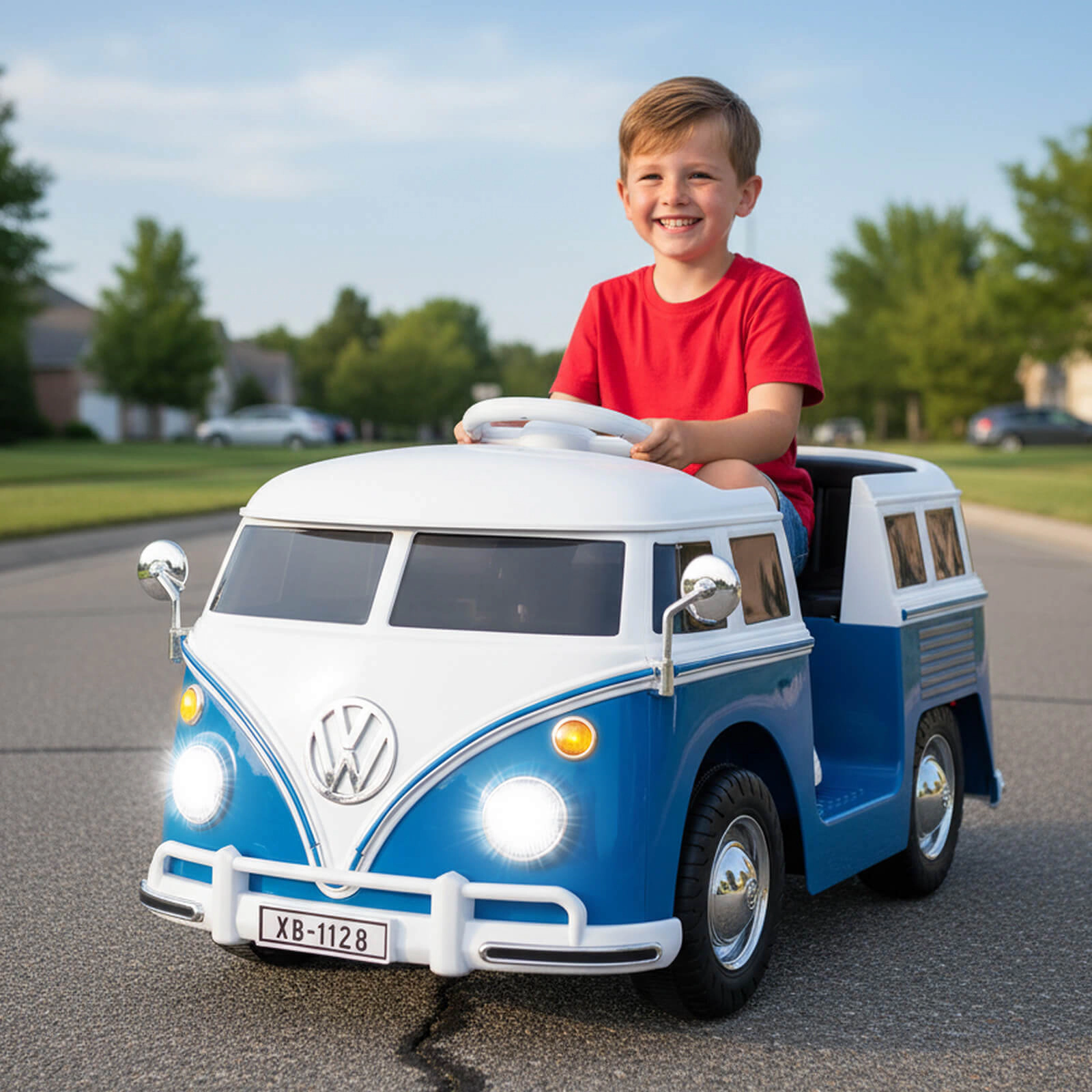 Costway 12V Licensed Volkswagen Ride-on Bus with Cup Holder, LED Headlights, Music & Horn Pink