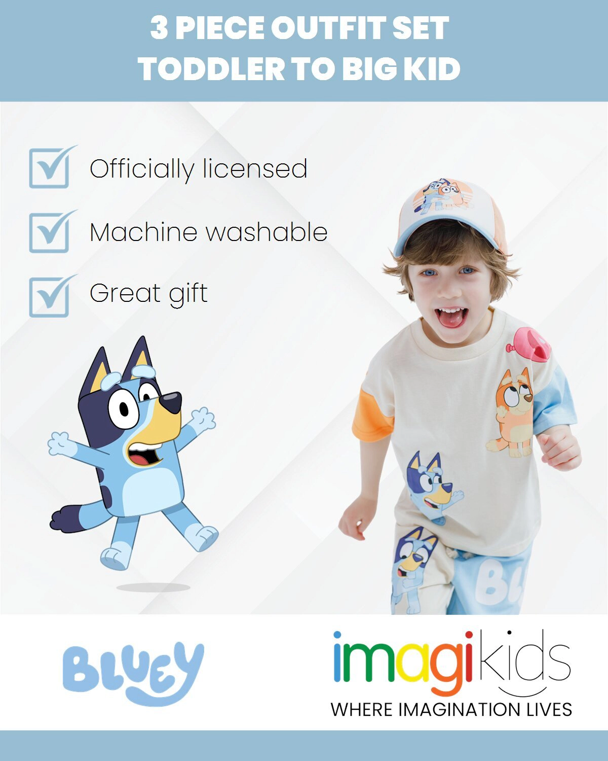 Bluey Boys' T-Shirt and Shorts Set with Hat