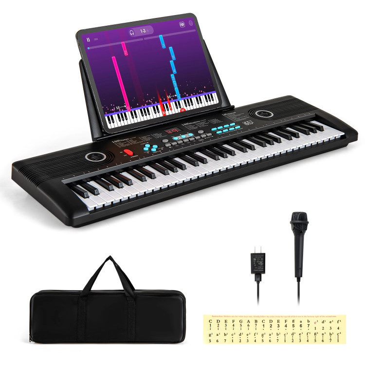 SUGIFT Black 61-Key Portable Electric Digital Keyboard Piano with Dual Speakers Carry Bag and Music Stand