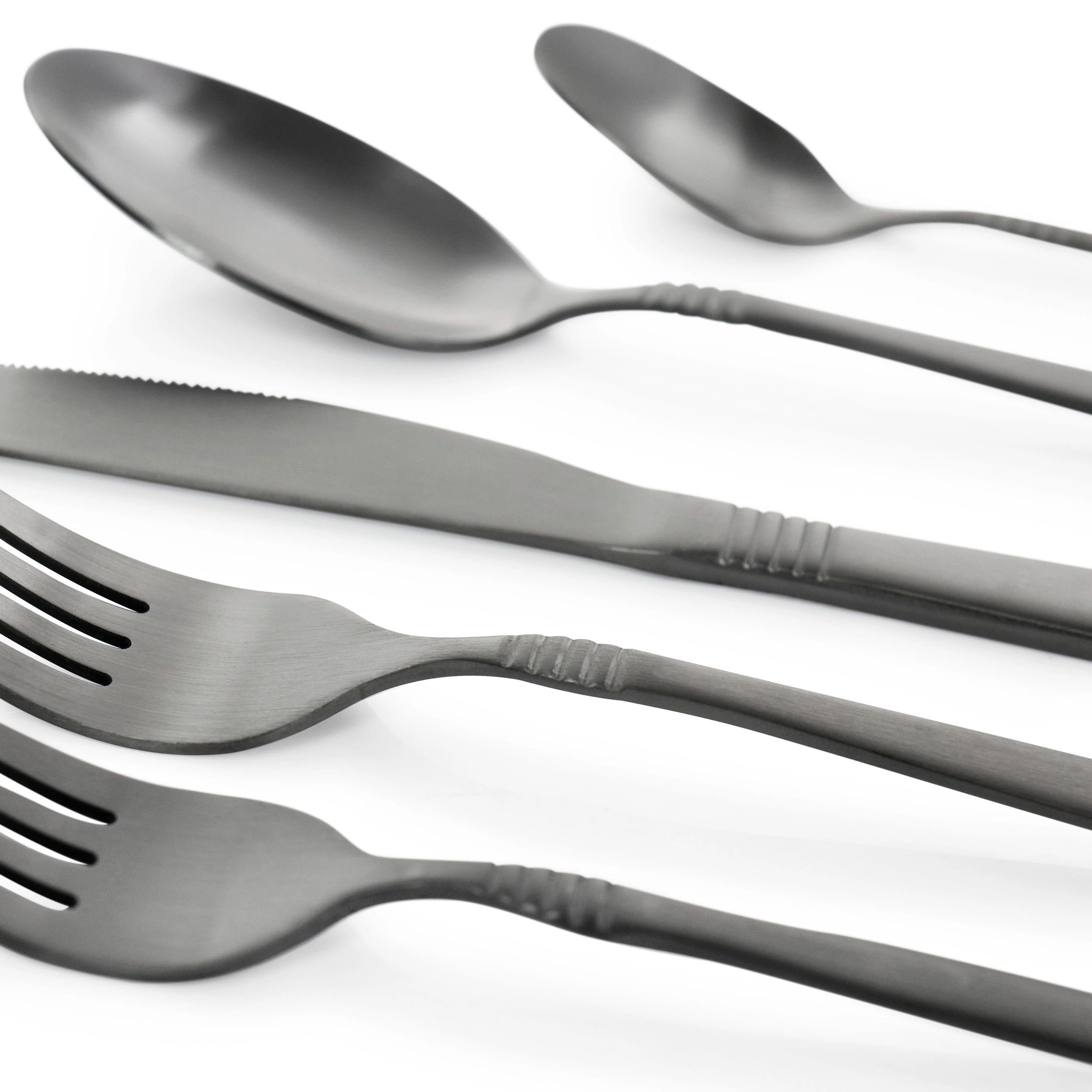 MegaChef Cravat 20 Piece Flatware Utensil Set, Stainless Steel Silverware Metal Service for 4 in Matte Black