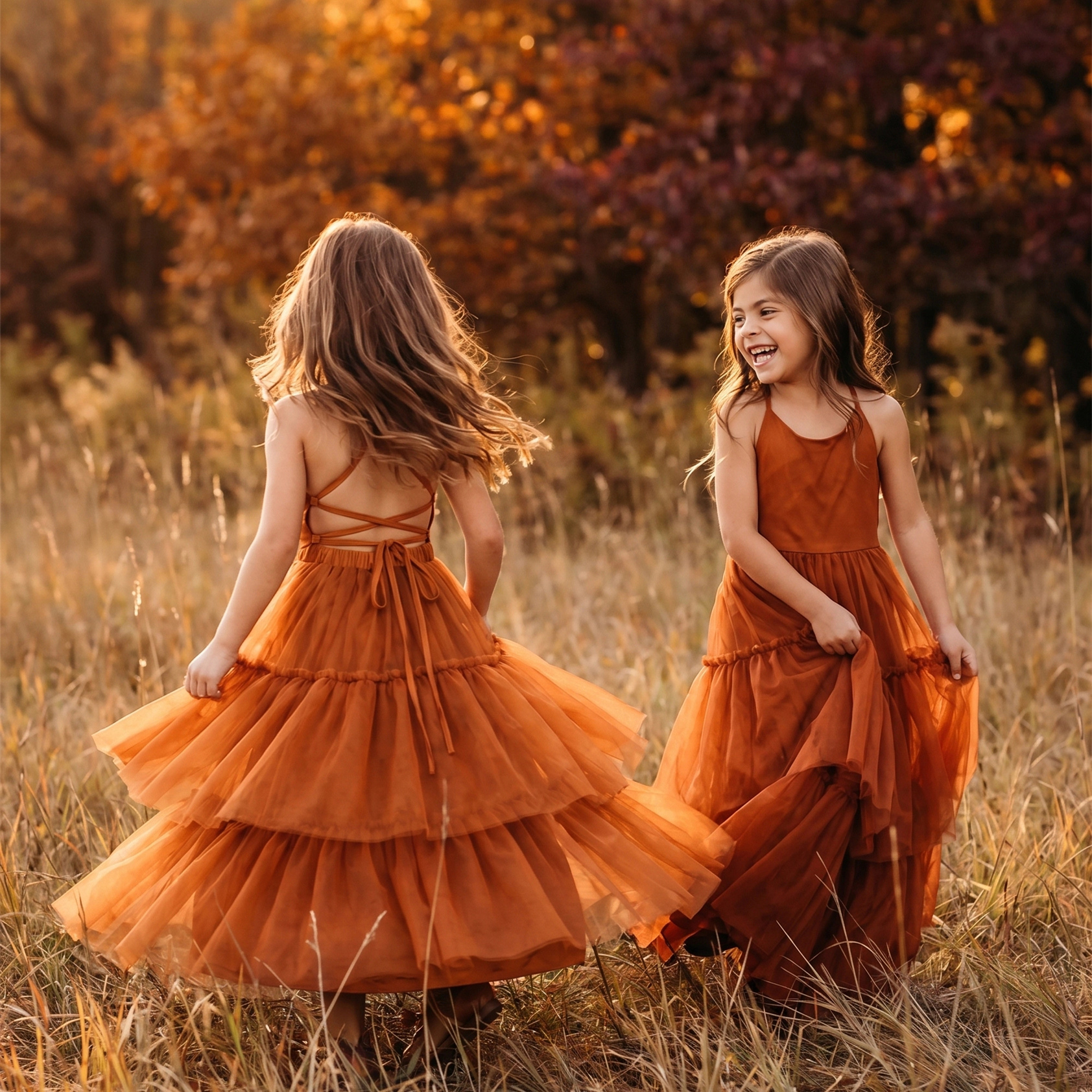 2Bunnies Girls Boho Tiered Tulle Maxi Dress with Crisscross Open Back