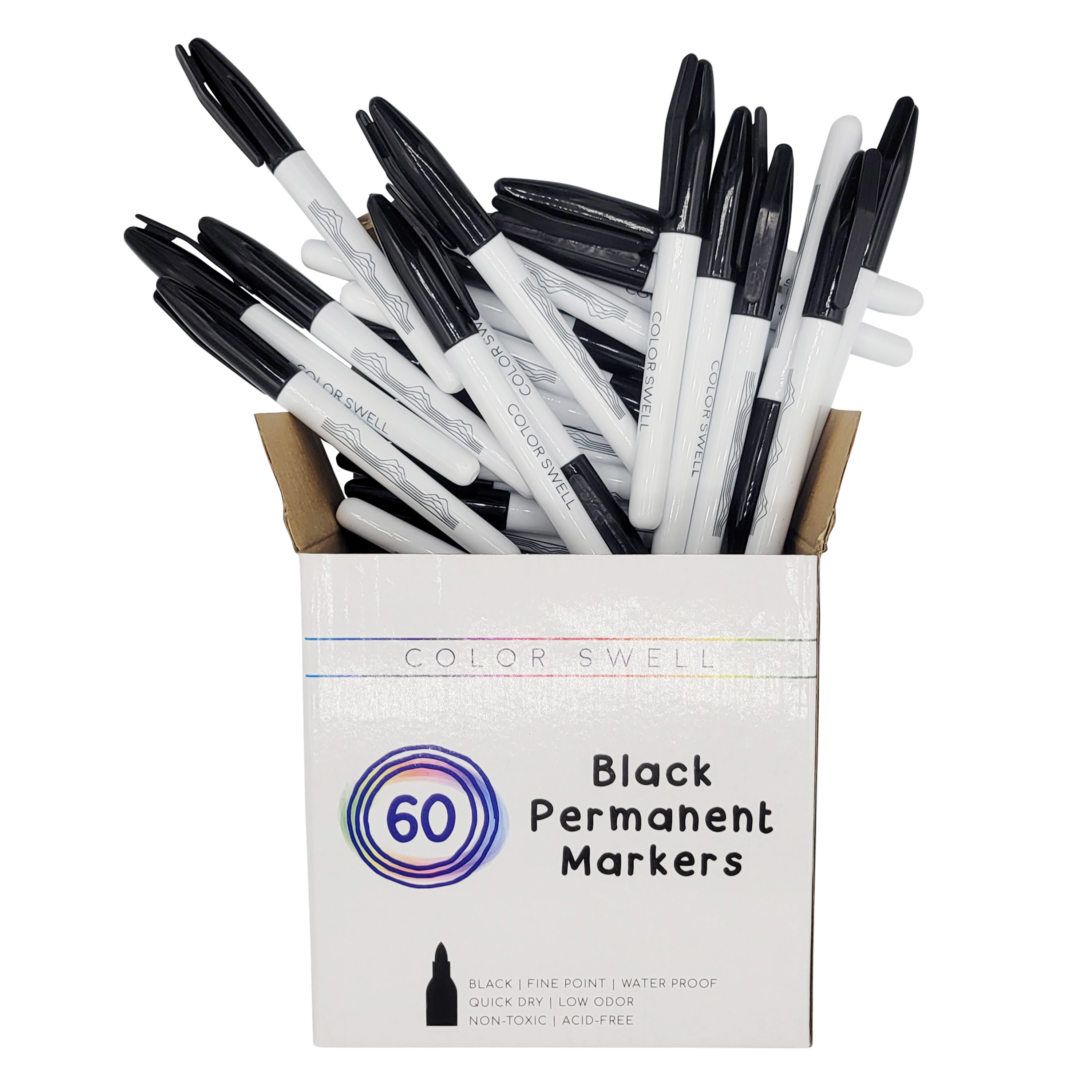 Color Swell Bulk Permanent Markers, 60 Pack, Black