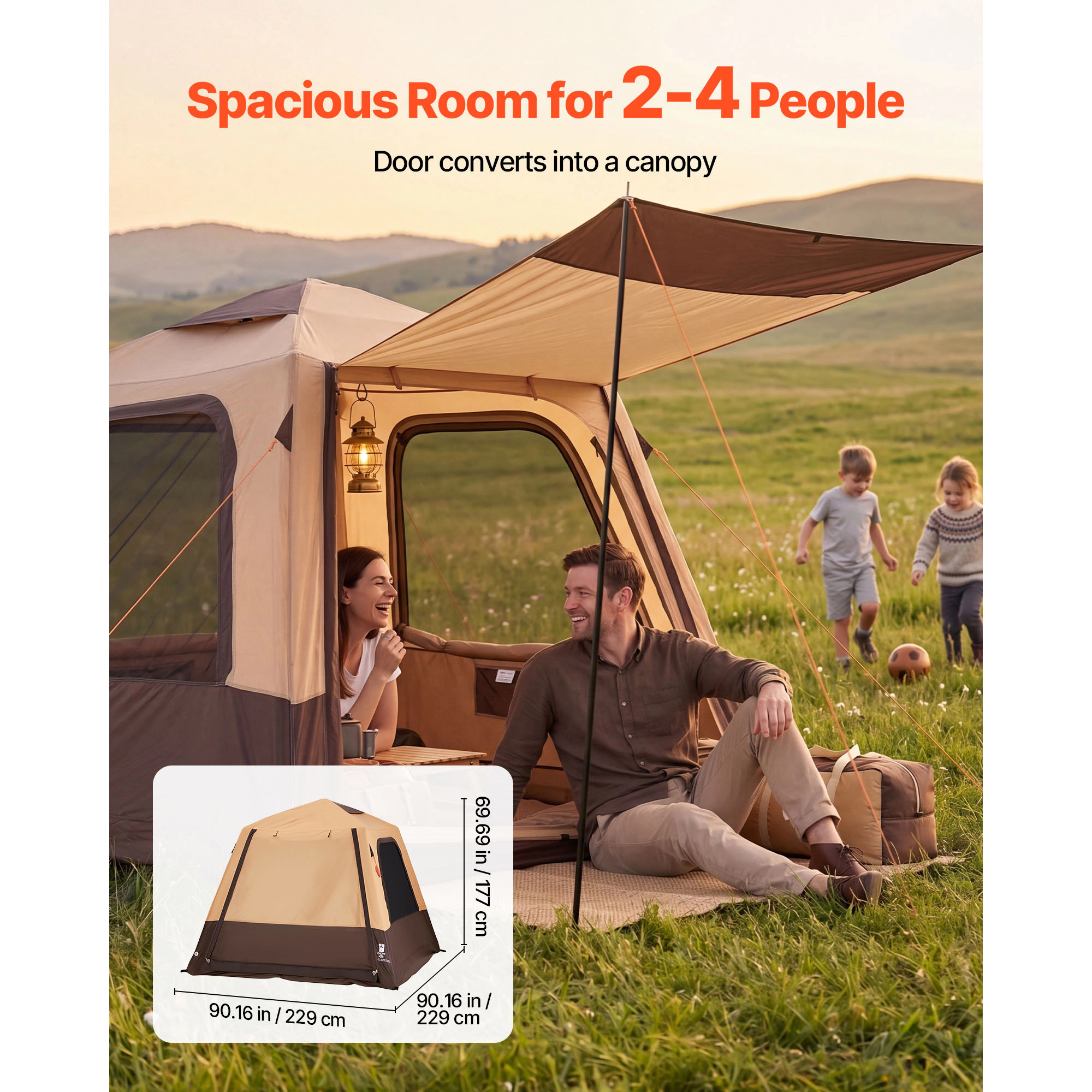 HONGGE Camping Tent 4 Person Inflatable Cabin Tent with Rechargeable Pump TPU Air Tube & 5 Large Mesh Windows Portable