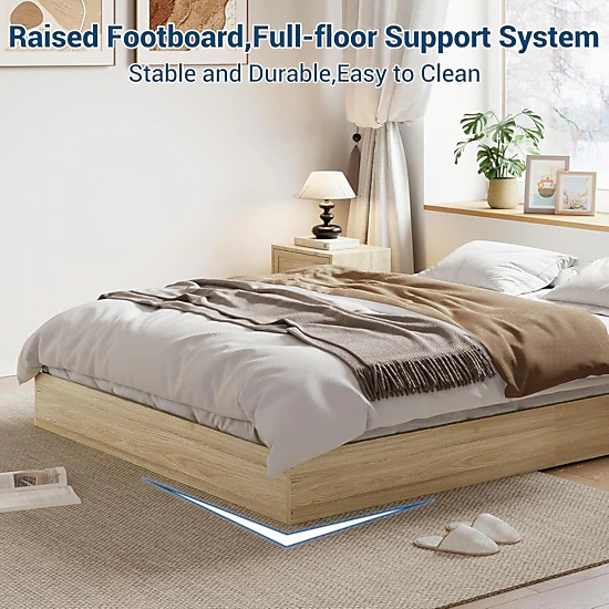 BebreezChic Full Wood Platform Bed Frame Floor-Standing Headboard-Free ...