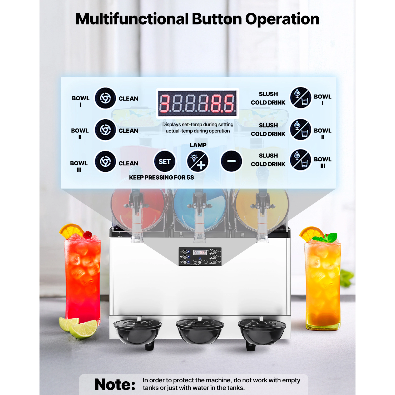 HONGGE Commercial Frozen Drink Maker, Slushy Machine, Stainless Steel Margarita Smoothie Frozen Drink Machine