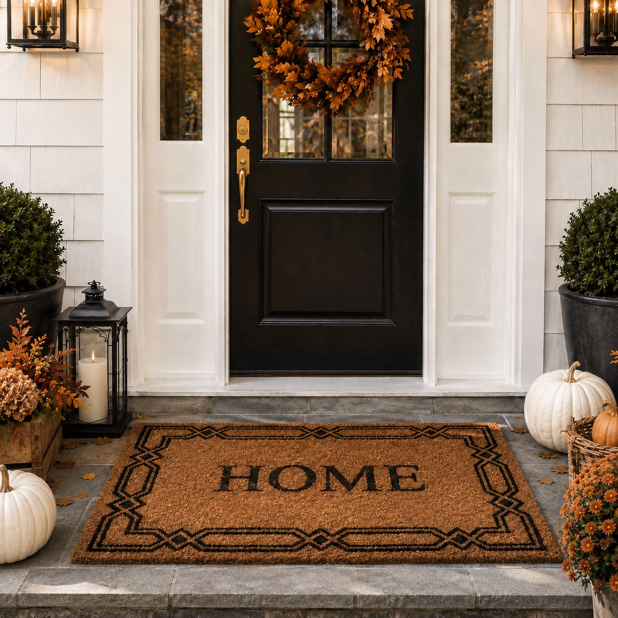 Kate Aurora Home Venetian Bordered Coir Bristled Outdoor All Season Welcome Mat - 18"x30"