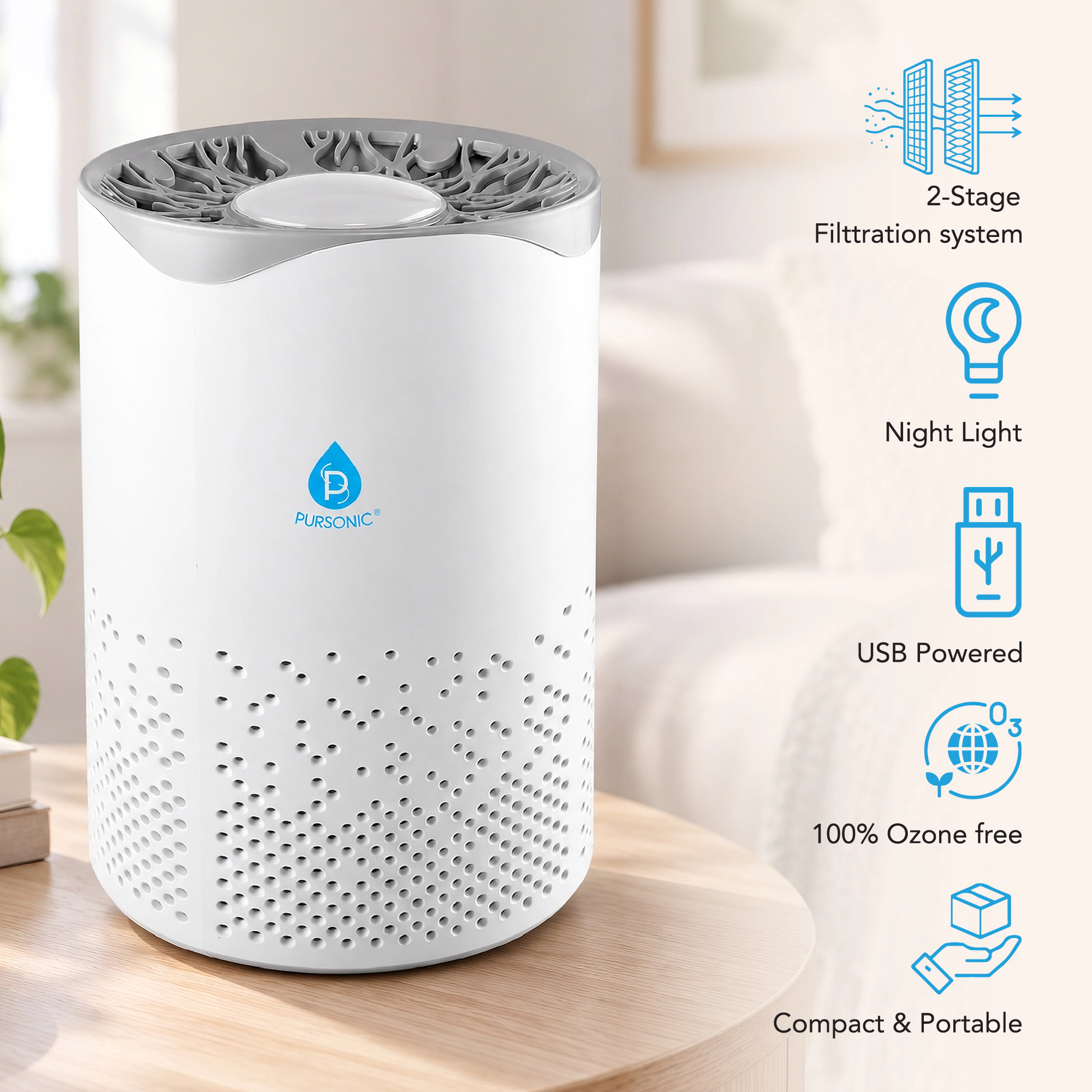 Pursonic Unisex USB Powered True HEPA Air Purifier