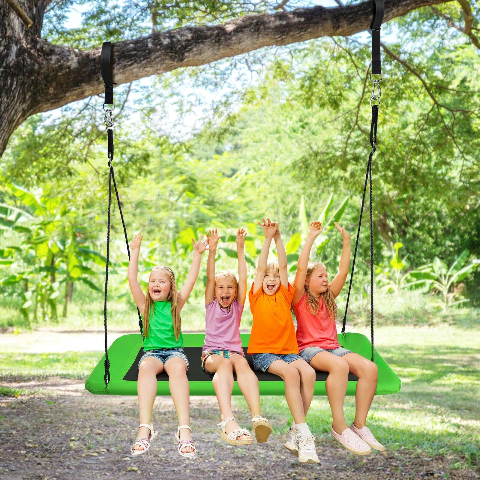 SUGIFT Kids Green Platform Tree Swing with 2 Hanging Straps 60-in W 32-in D 40-in to 71-in H 700-lb Swing Capacity