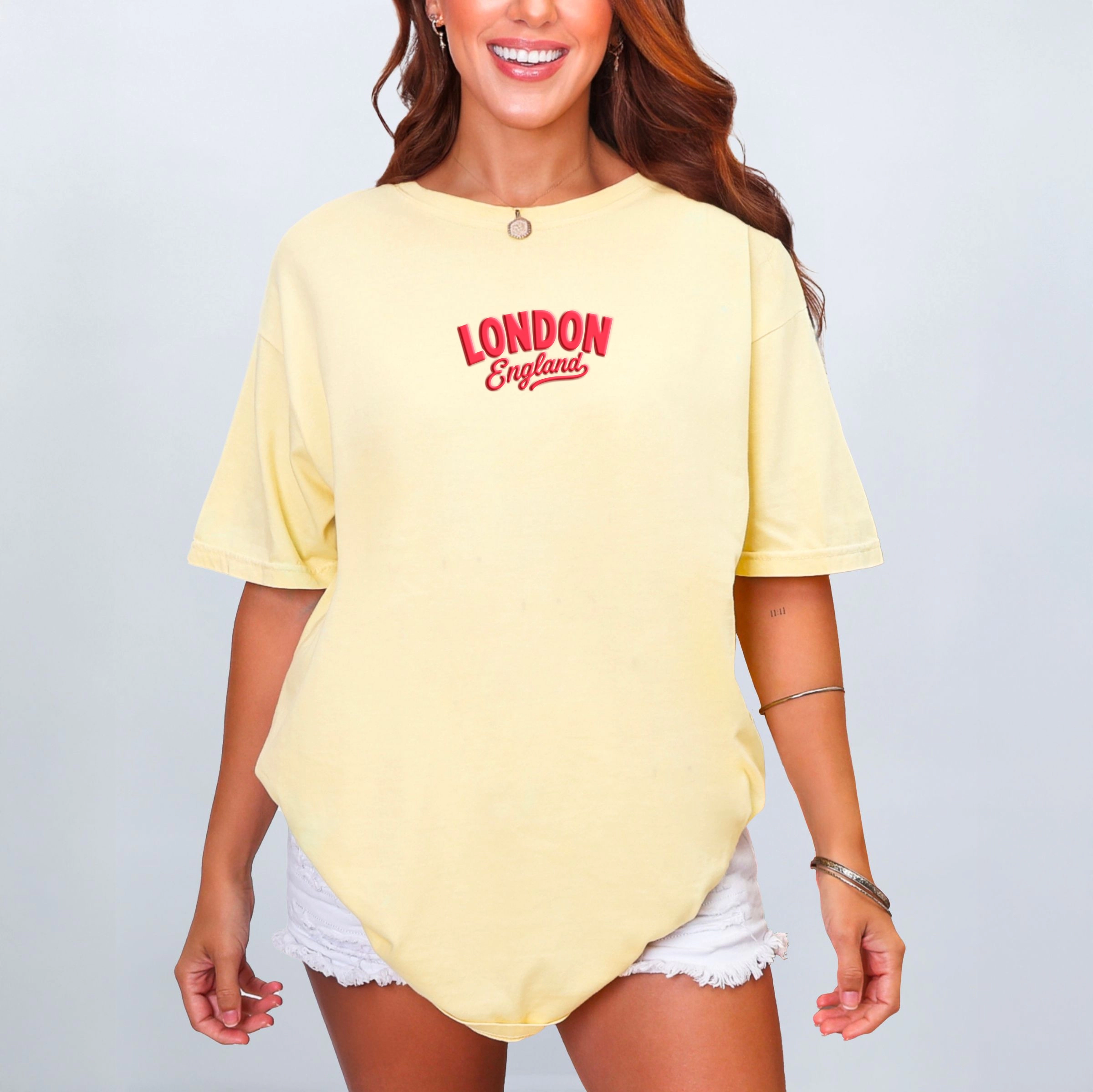 Simply Sage Market - Women's Garment Dyed Graphic T-Shirt London Vibrant Puff Print