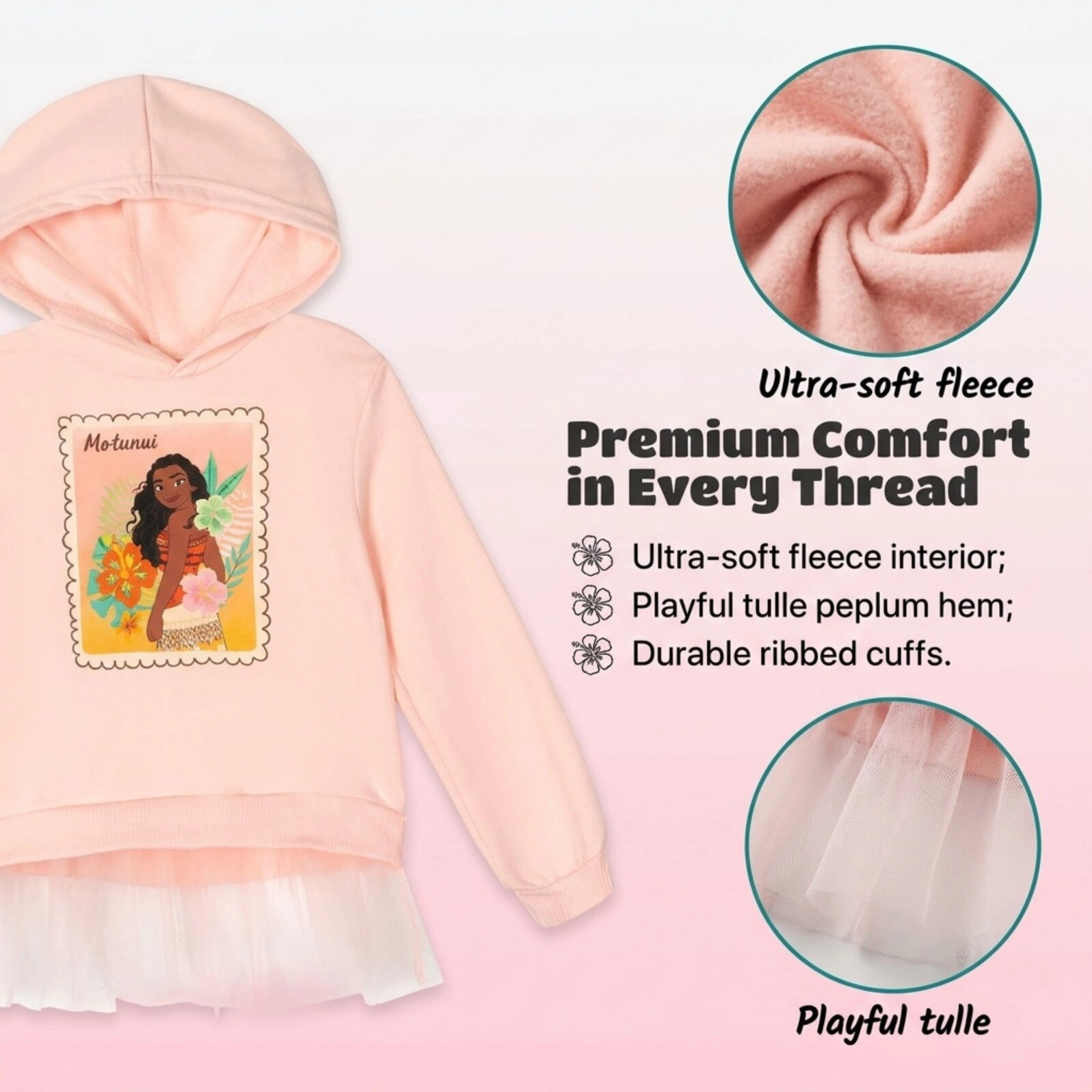 Disney Moana Girls' 2-Piece Hoodie and Leggings Set