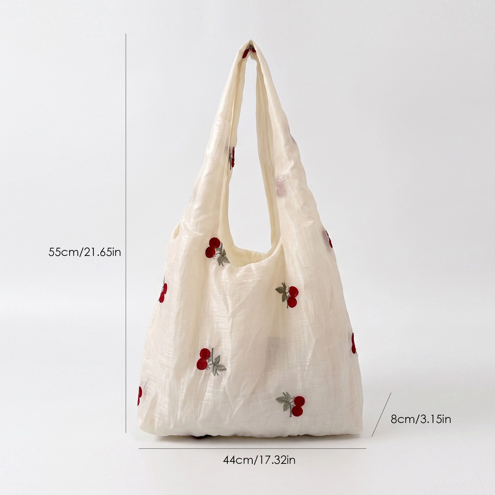 Alilang Women's Cherry Embroidered Slouchy Hobo Shoulder Tote Bag 21.5x17.3x3in