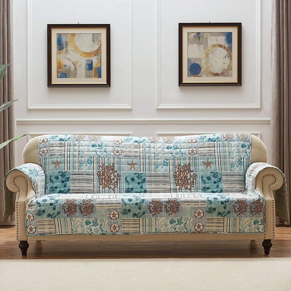 Barefoot Bungalow Atlantis Reversible Furniture Protector Slipcover Sofa 127x77" Jade