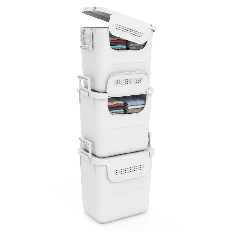 Hivvago 3 Pieces Plastic Storage Bins Stackable With Front Door And Side Handles